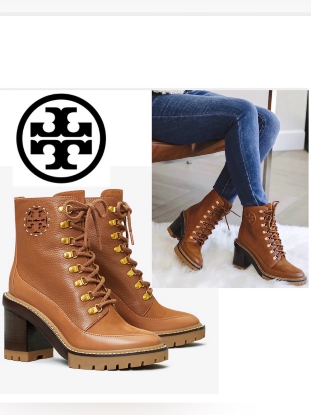 Tory Burch Brown Lace Up Leather Boots Size 7.5